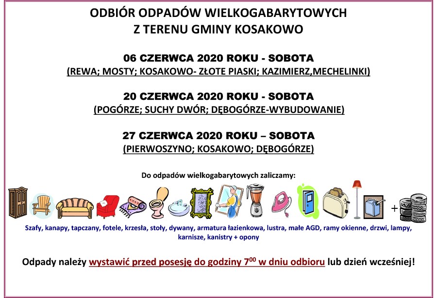 gabaryty CZERWIEC 2020p, , : Zbiórka odpadów wielkogabarytowych w Gminie Kosakowo | Portal i Telewizja Kaszuby24