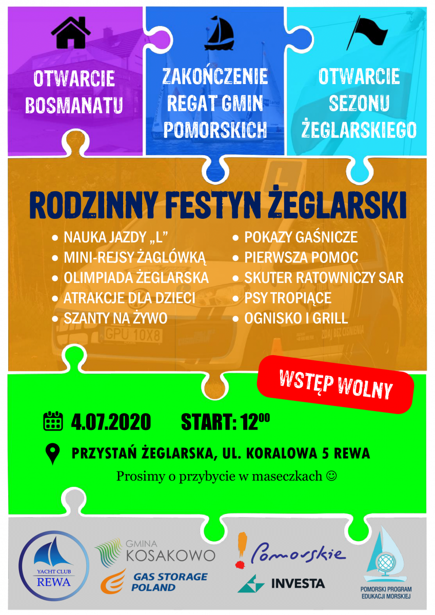 plakat regaty otwarcie Bosmanatu, , : Rewa zaprasza na Rodzinny Festyn Żeglarski - impreza już w ten weekend | Portal i Telewizja Kaszuby24